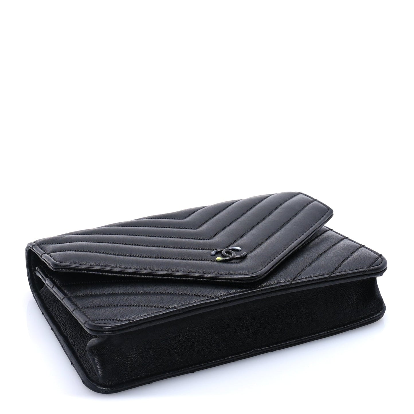 Chanel Sheepskin Chevron Wallet On Chain WOC Black