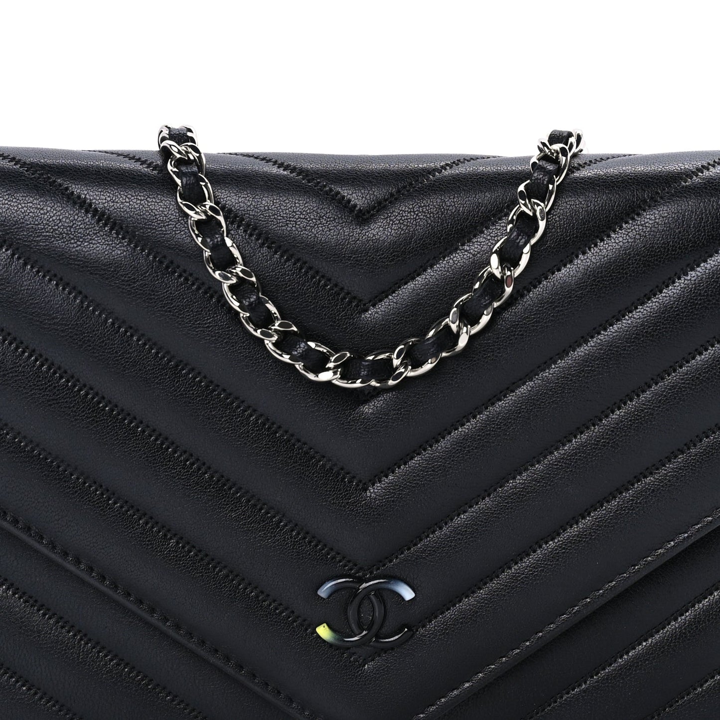 Chanel Sheepskin Chevron Wallet On Chain WOC Black