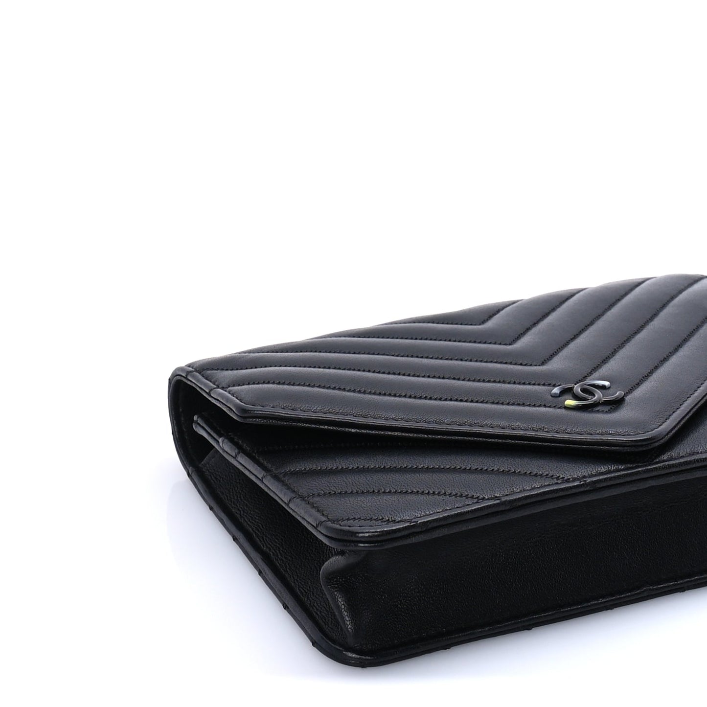 Chanel Sheepskin Chevron Wallet On Chain WOC Black