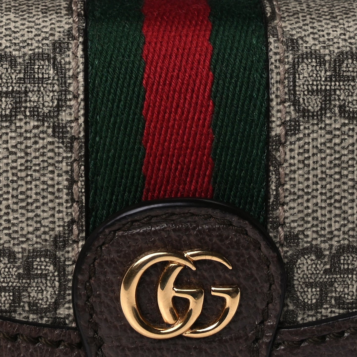 Gucci GG Supreme Monogram Textured Dollar Calfskin Web Mini Ophidia Padlock Top Handle Chain Shoulder Bag Beige Ebony New Acero