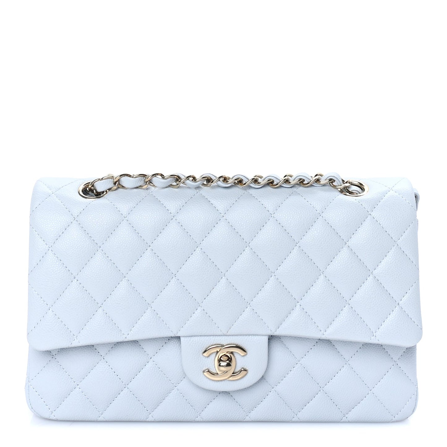 Chanel Caviar Quilted Medium Double Flap Light Blue