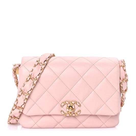 Chanel Crumpled Calfskin Quilted Braided CC Flap Light Pink