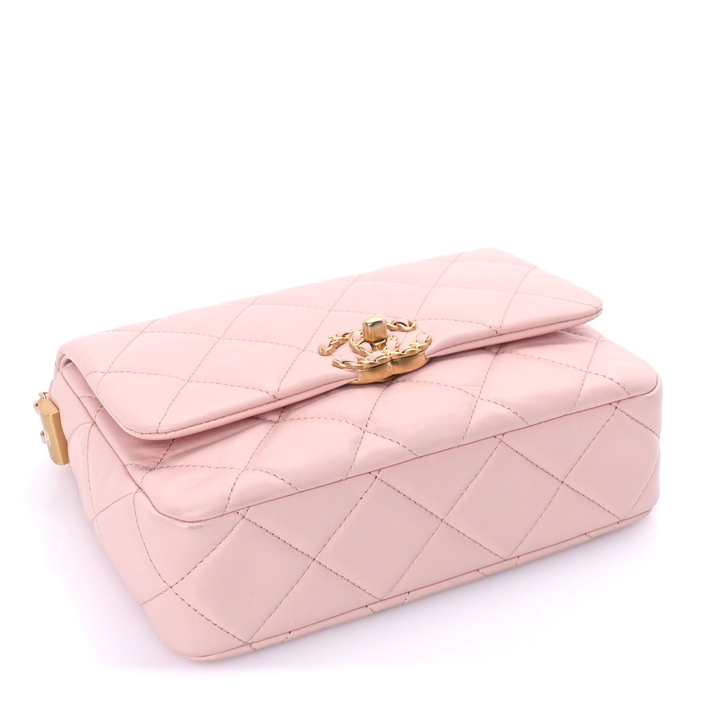 Chanel Crumpled Calfskin Quilted Braided CC Flap Light Pink