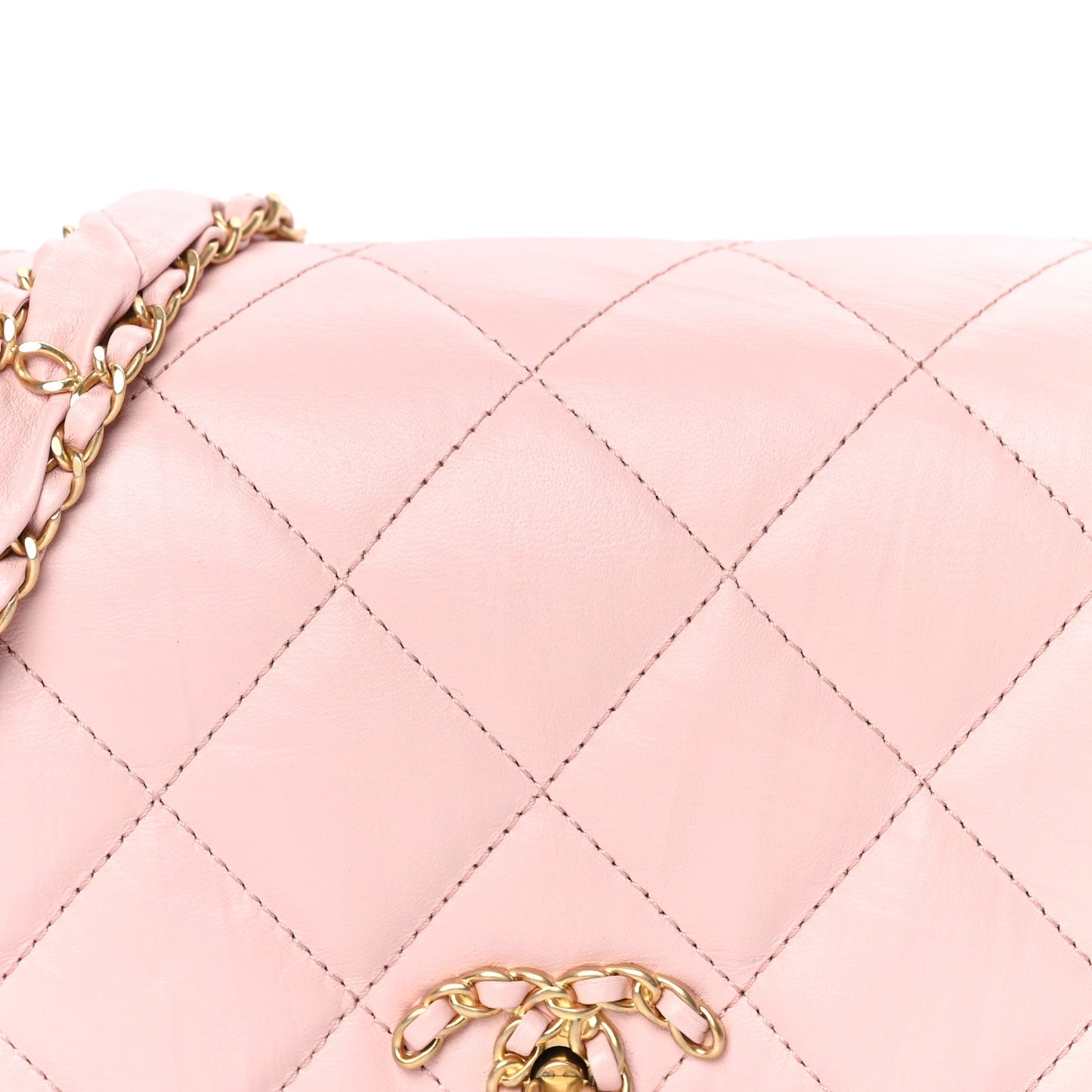 Chanel Crumpled Calfskin Quilted Braided CC Flap Light Pink