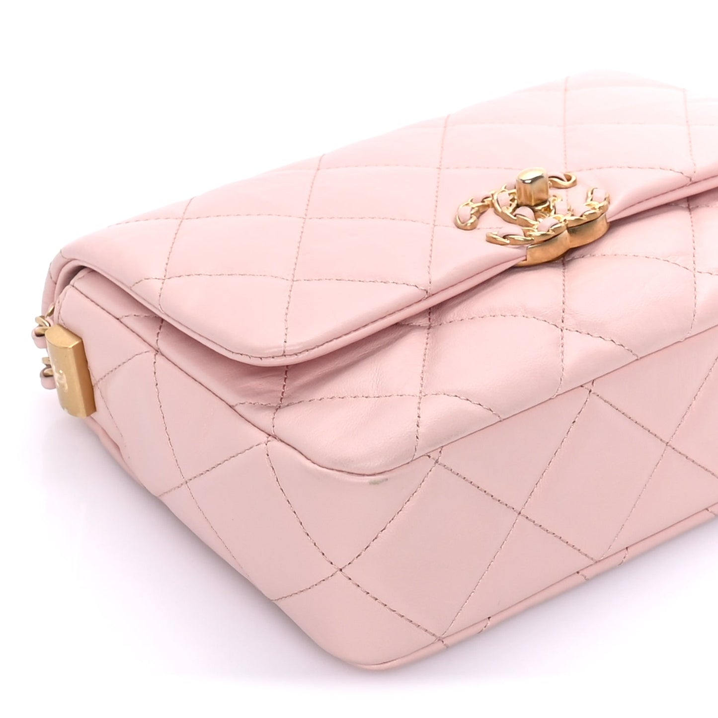 Chanel Crumpled Calfskin Quilted Braided CC Flap Light Pink