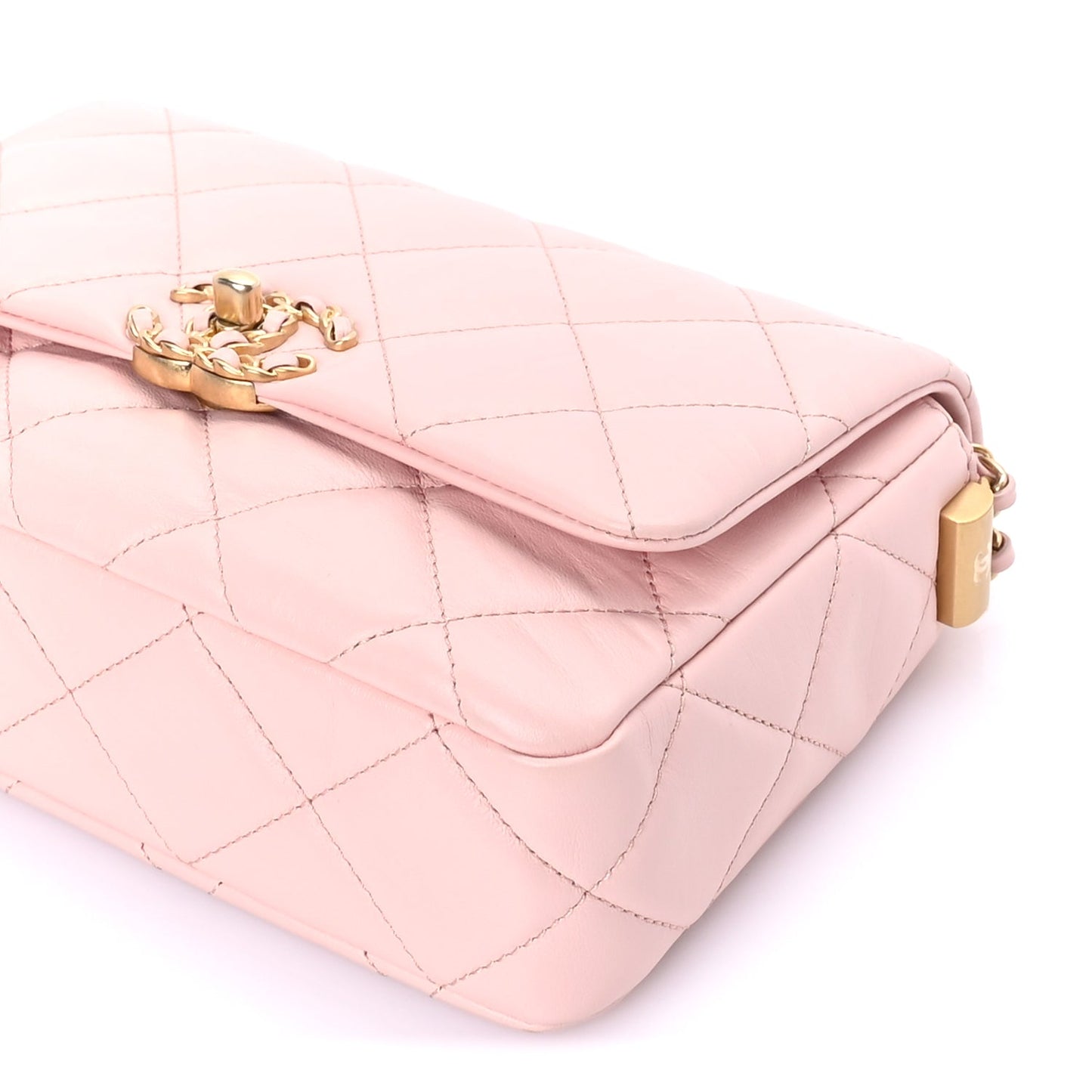 Chanel Crumpled Calfskin Quilted Braided CC Flap Light Pink