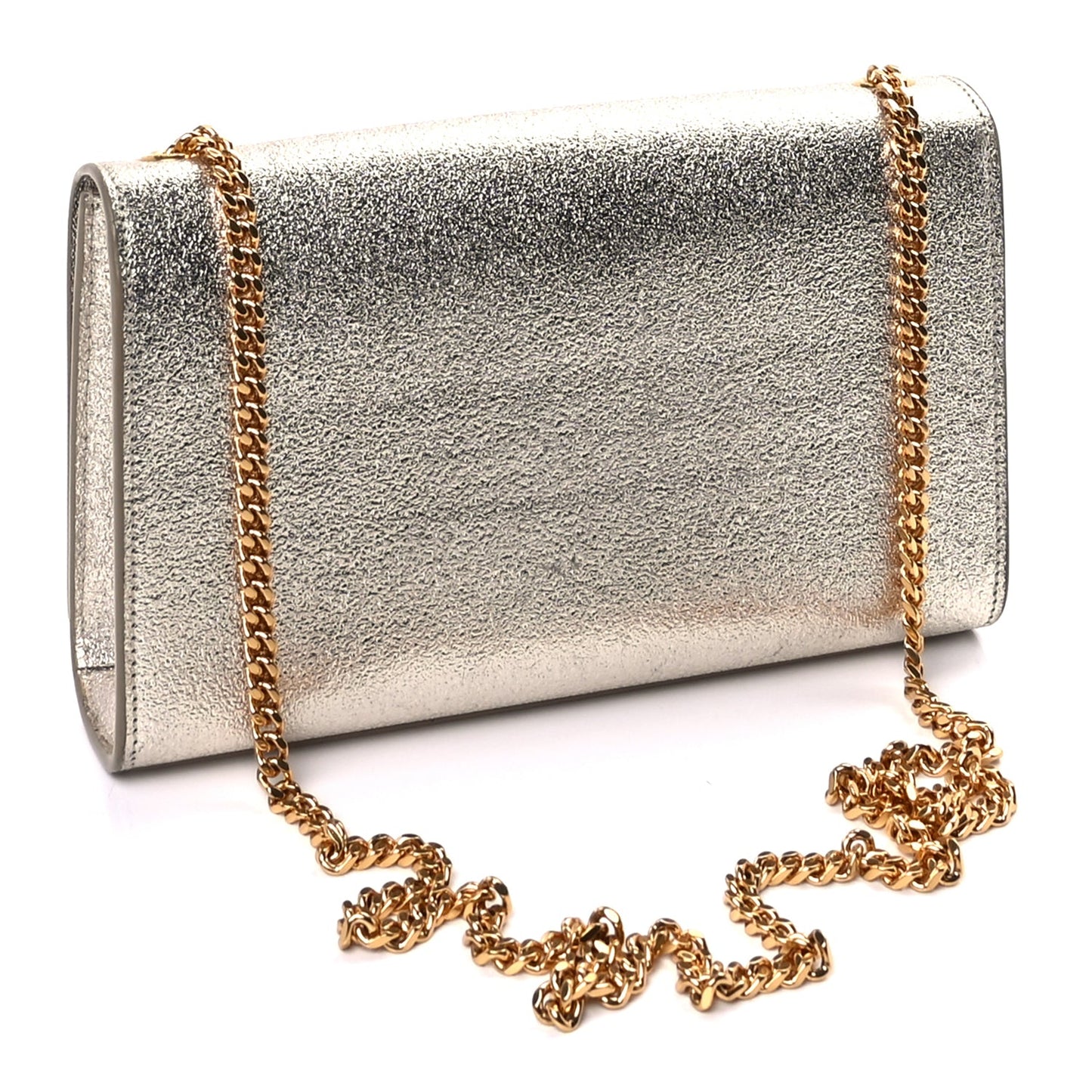 Saint Laurent Metallic Calfskin Medium Classic Monogram Kate Satchel Pale Gold
