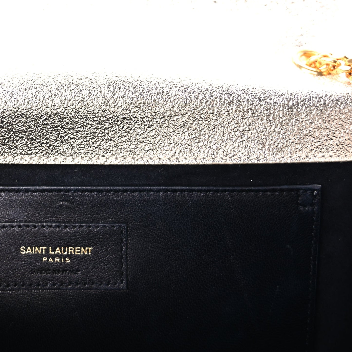 Saint Laurent Metallic Calfskin Medium Classic Monogram Kate Satchel Pale Gold