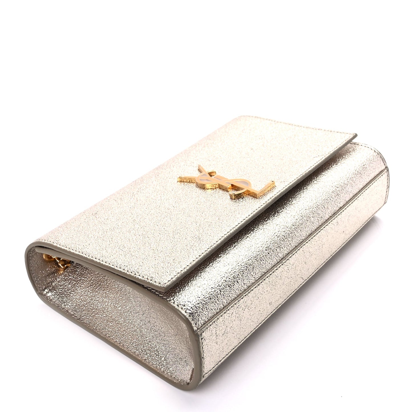 Saint Laurent Metallic Calfskin Medium Classic Monogram Kate Satchel Pale Gold