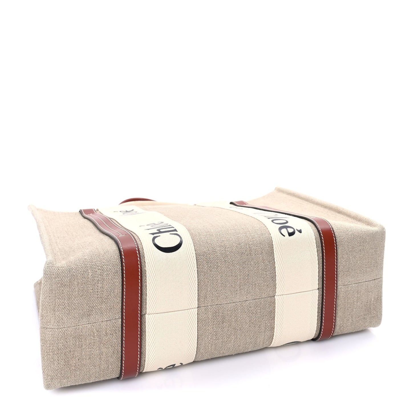 Chloe Linen Calfskin Medium Woody Ribbon Tote  White Brown