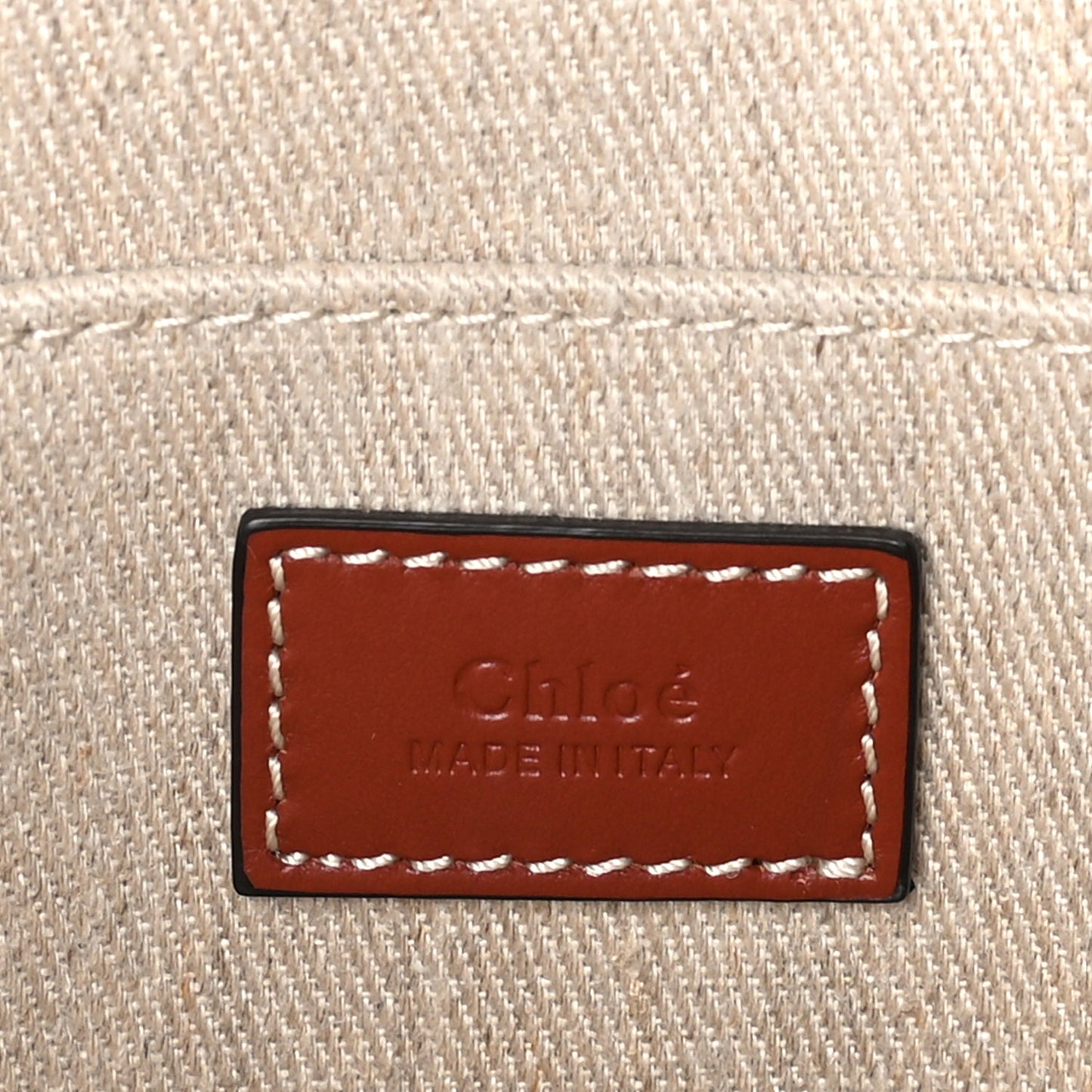 Chloe Linen Calfskin Medium Woody Ribbon Tote  White Brown