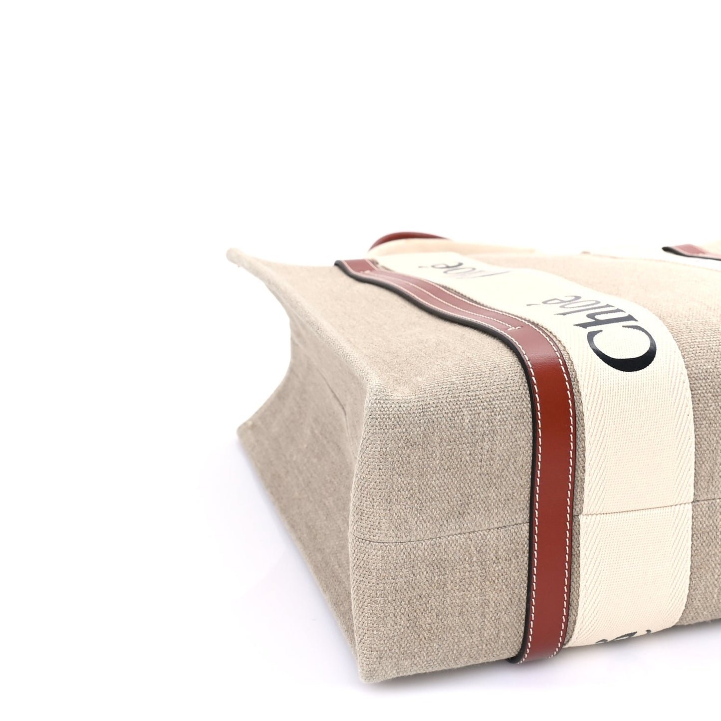 Chloe Linen Calfskin Medium Woody Ribbon Tote  White Brown