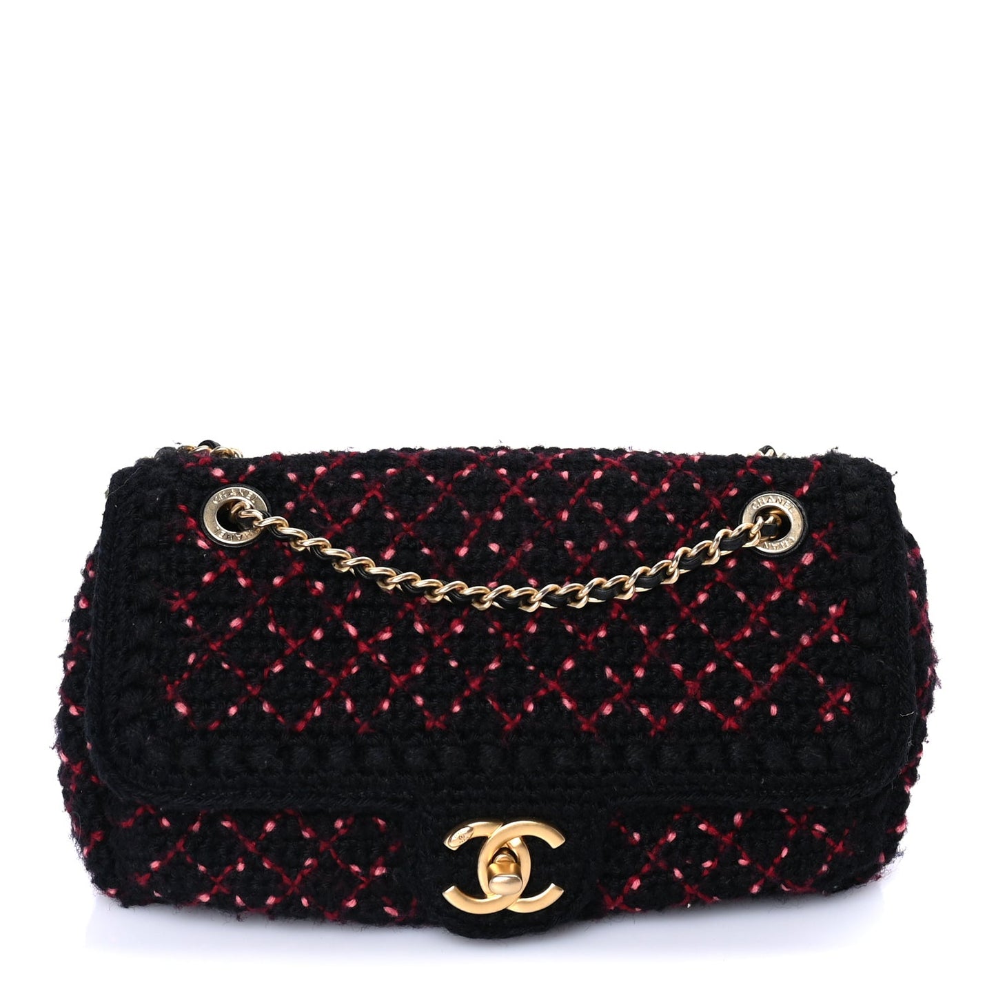 Chanel Knit Quilted Mini Rectangular Flap Black Burgundy