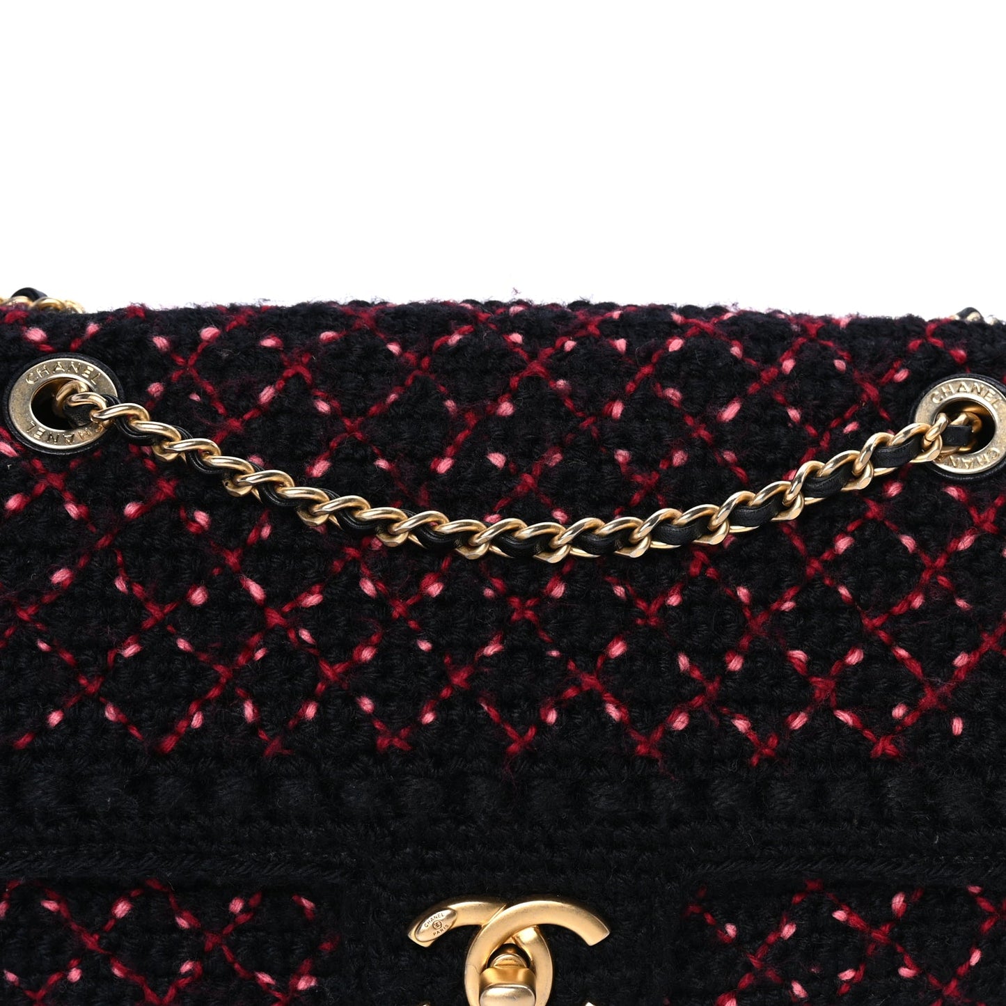 Chanel Knit Quilted Mini Rectangular Flap Black Burgundy
