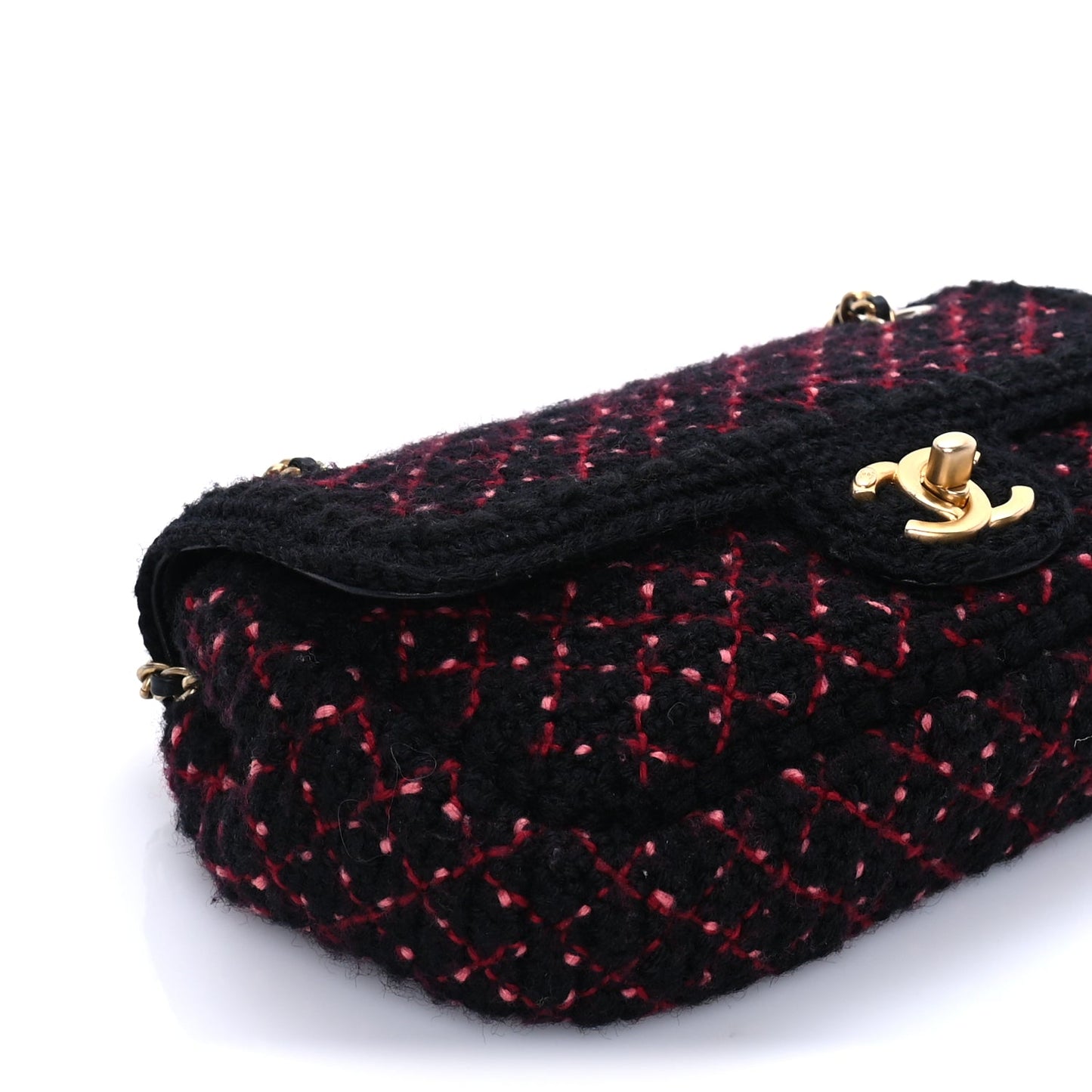 Chanel Knit Quilted Mini Rectangular Flap Black Burgundy