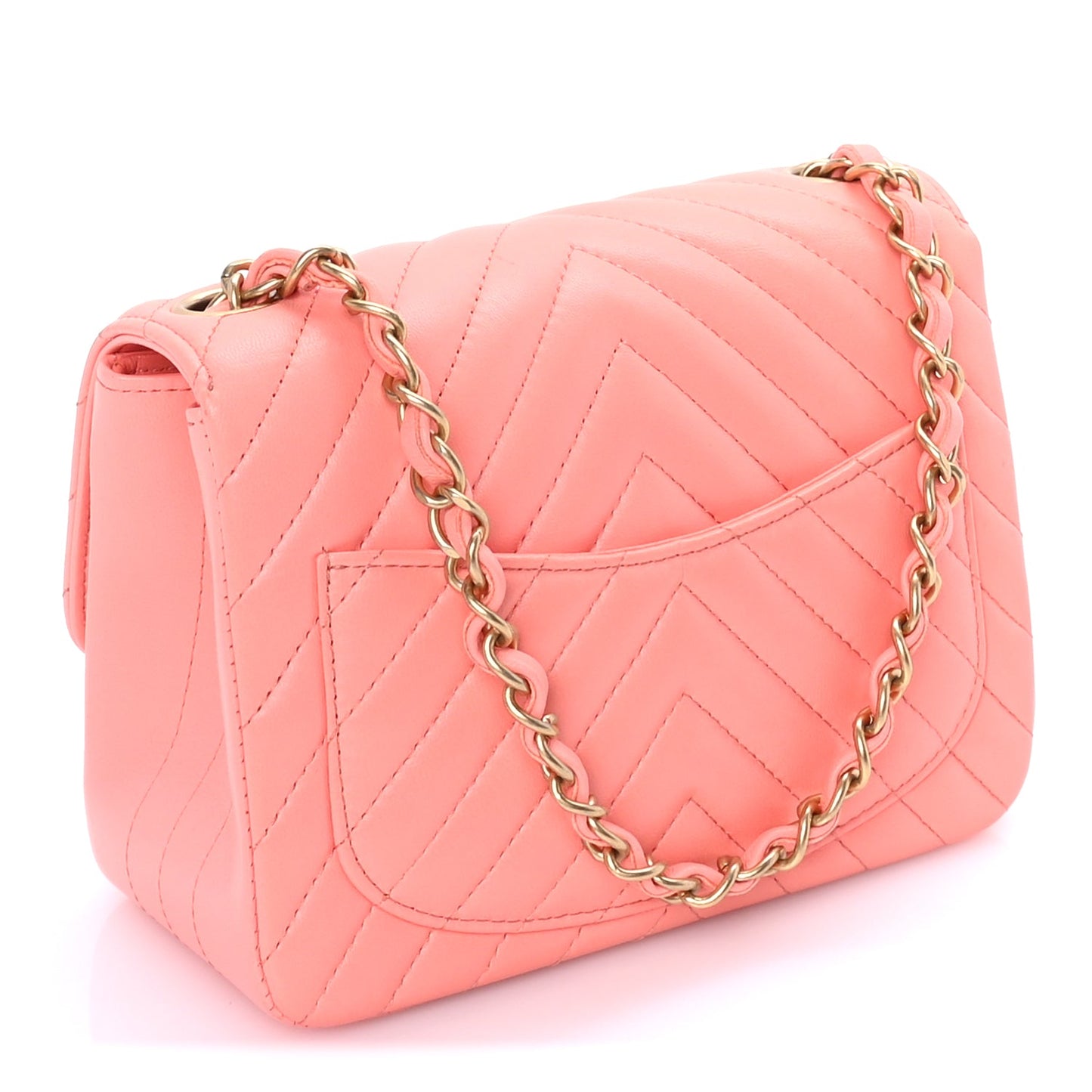 Chanel Lambskin Chevron Quilted Mini Square Flap  Pink