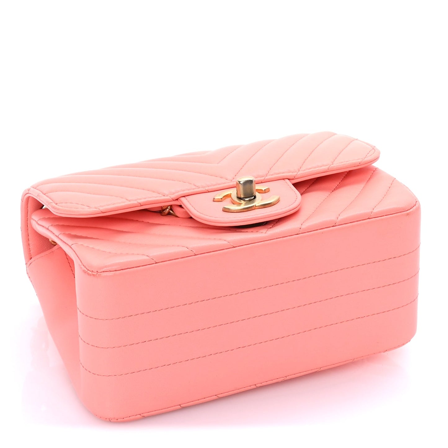 Chanel Lambskin Chevron Quilted Mini Square Flap  Pink