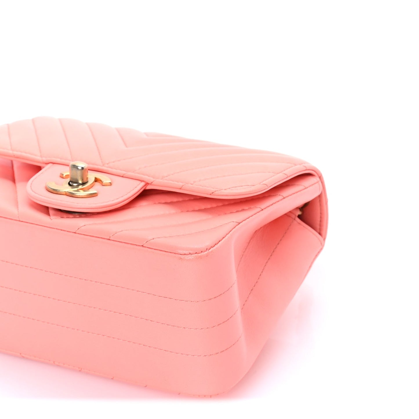 Chanel Lambskin Chevron Quilted Mini Square Flap  Pink