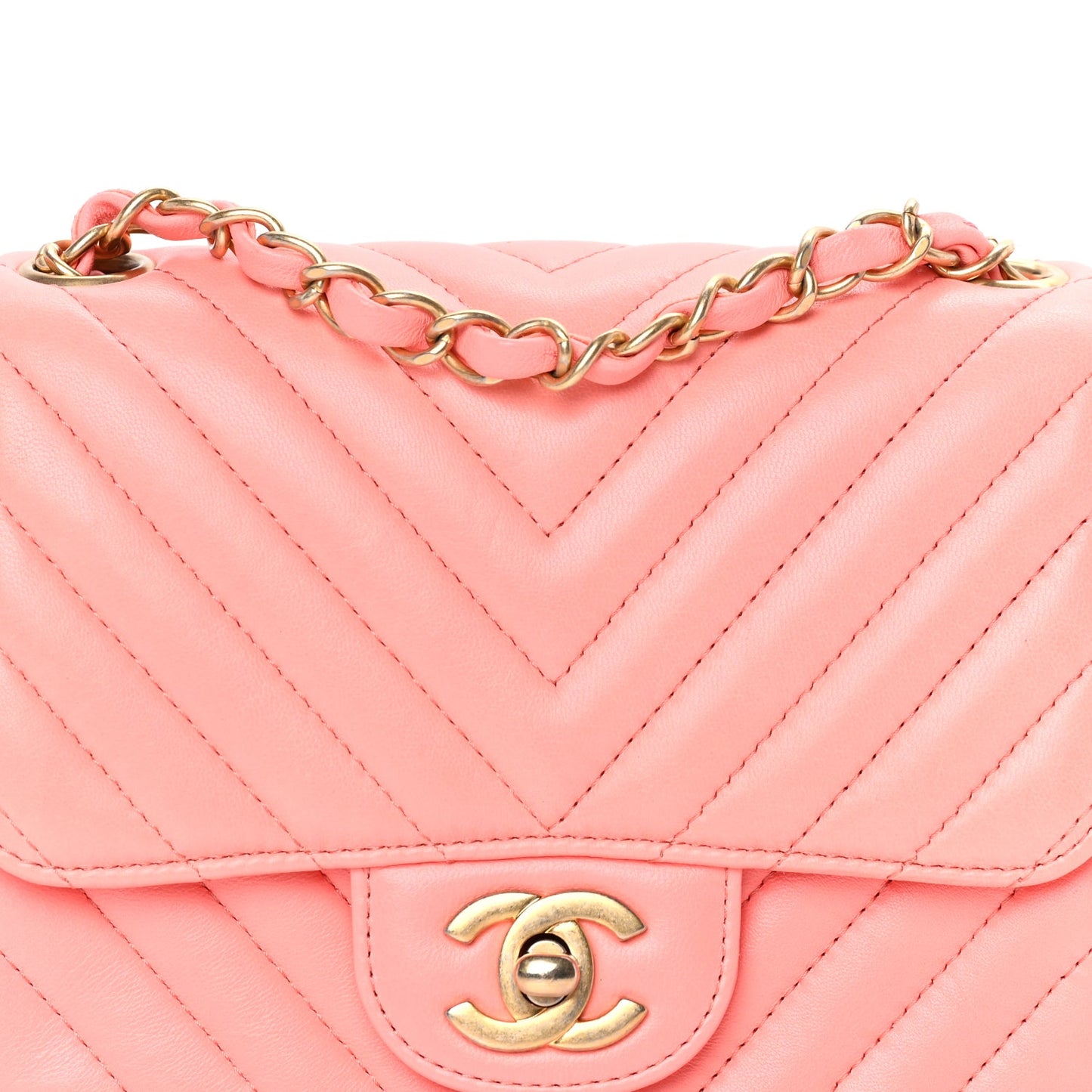 Chanel Lambskin Chevron Quilted Mini Square Flap  Pink