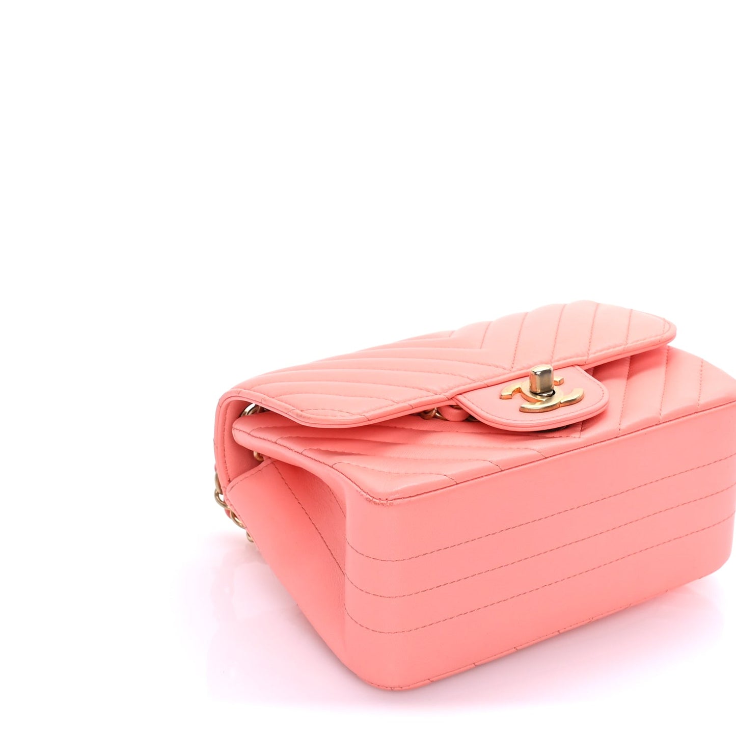 Chanel Lambskin Chevron Quilted Mini Square Flap  Pink