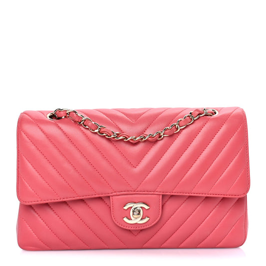 Chanel Lambskin Chevron Quilted Medium Double Flap  Pink