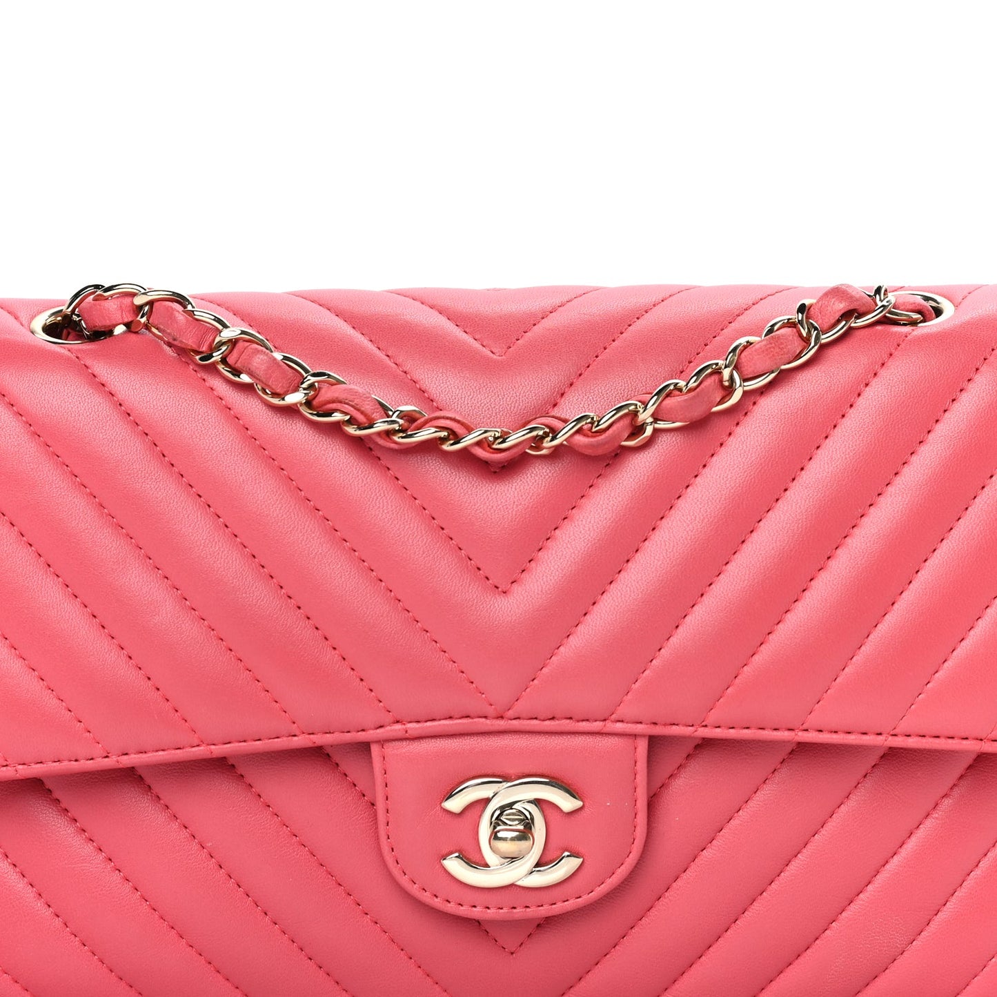 Chanel Lambskin Chevron Quilted Medium Double Flap  Pink