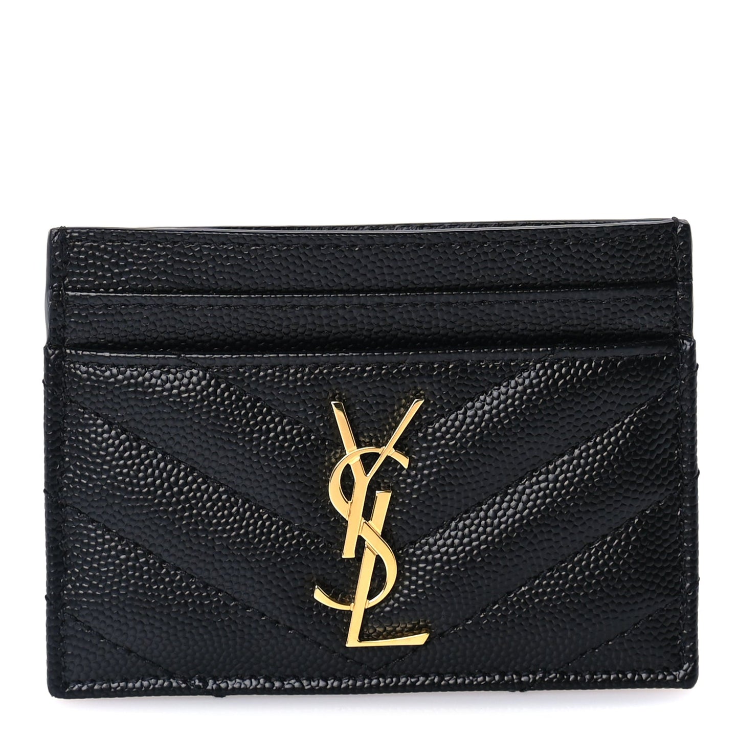 Saint Laurent Grain De Poudre Matelasse Chevron Cassandre Credit Card Case Black