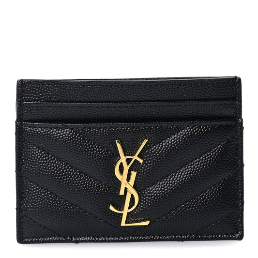 Saint Laurent Grain De Poudre Matelasse Chevron Cassandre Credit Card Case Black