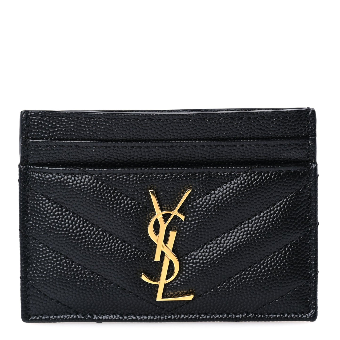 Saint Laurent Grain De Poudre Matelasse Chevron Cassandre Credit Card Case Black