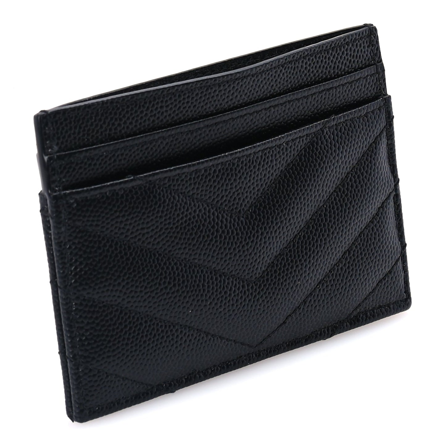 Saint Laurent Grain De Poudre Matelasse Chevron Cassandre Credit Card Case Black
