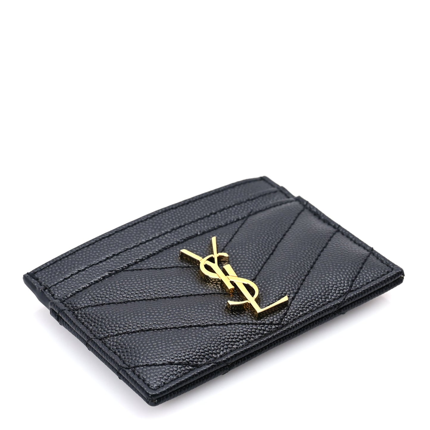 Saint Laurent Grain De Poudre Matelasse Chevron Cassandre Credit Card Case Black
