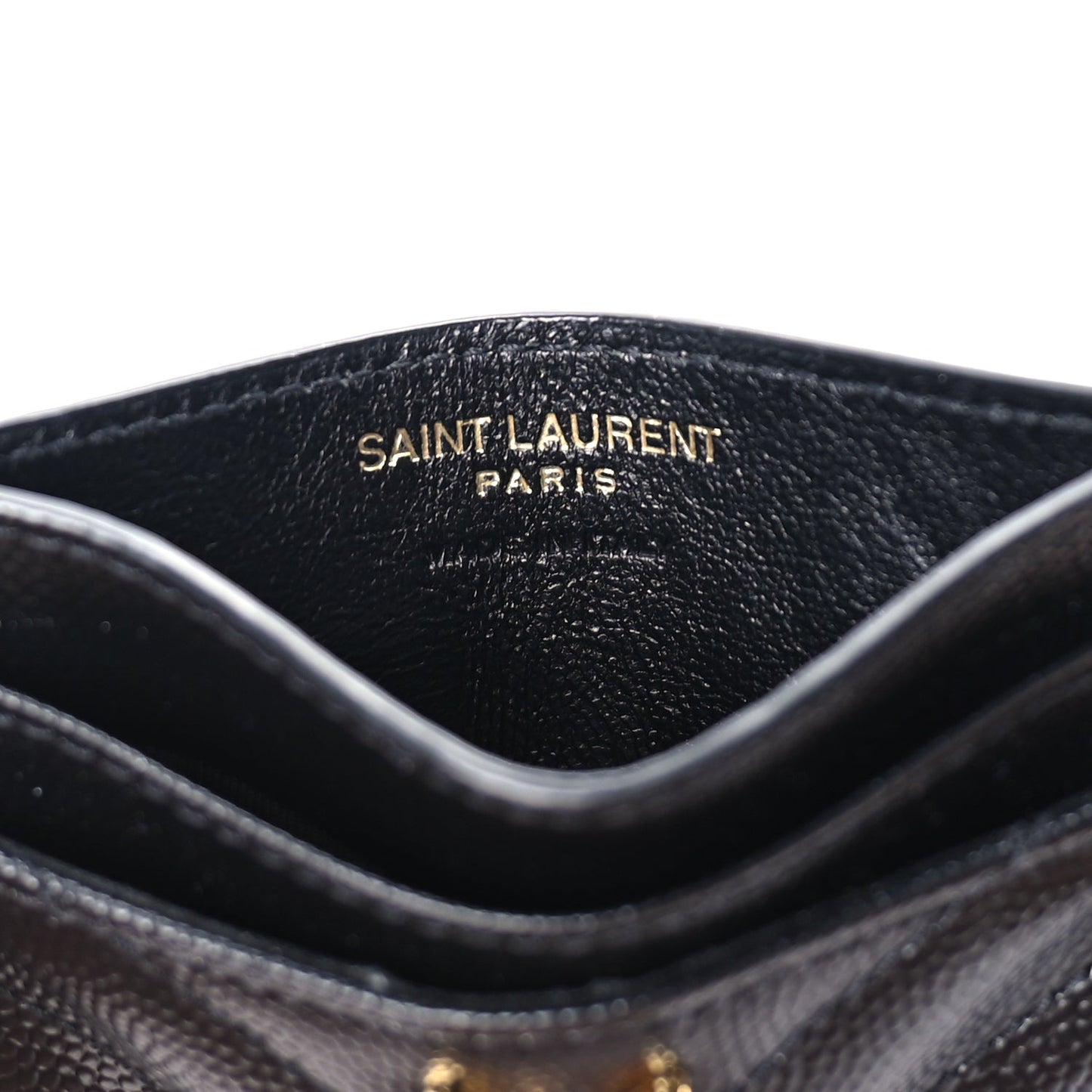 Saint Laurent Grain De Poudre Matelasse Chevron Cassandre Credit Card Case Black