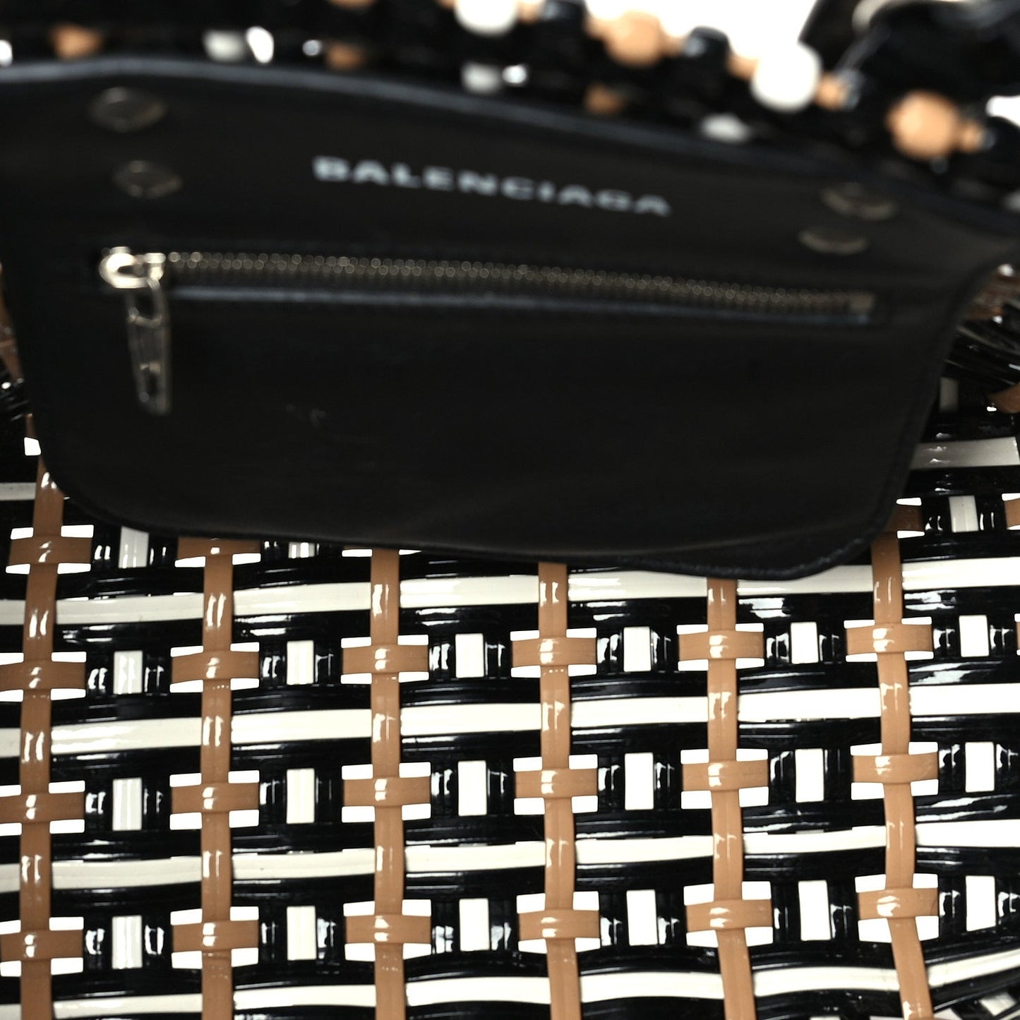 Balenciaga Patent XS Bistro Basket  Black Beige