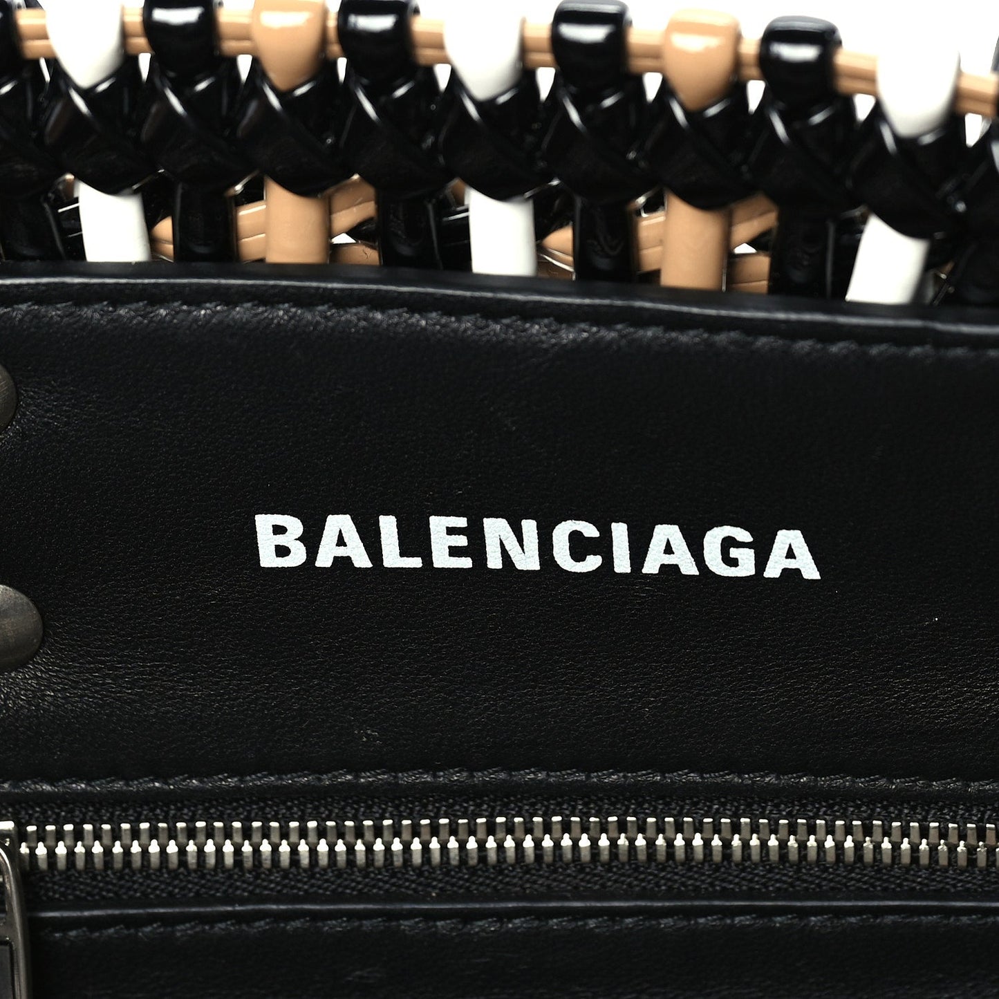Balenciaga Patent XS Bistro Basket  Black Beige