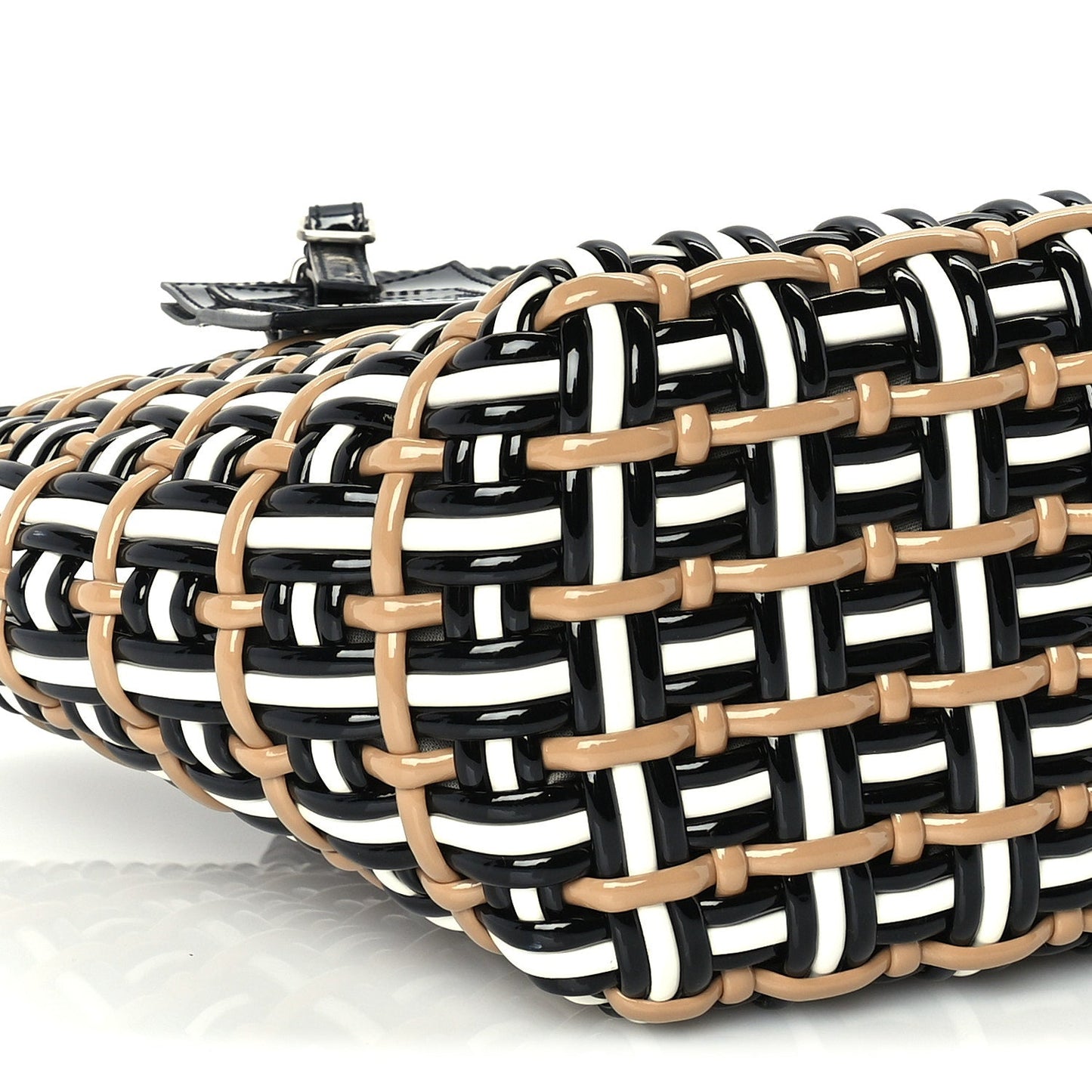 Balenciaga Patent XS Bistro Basket  Black Beige