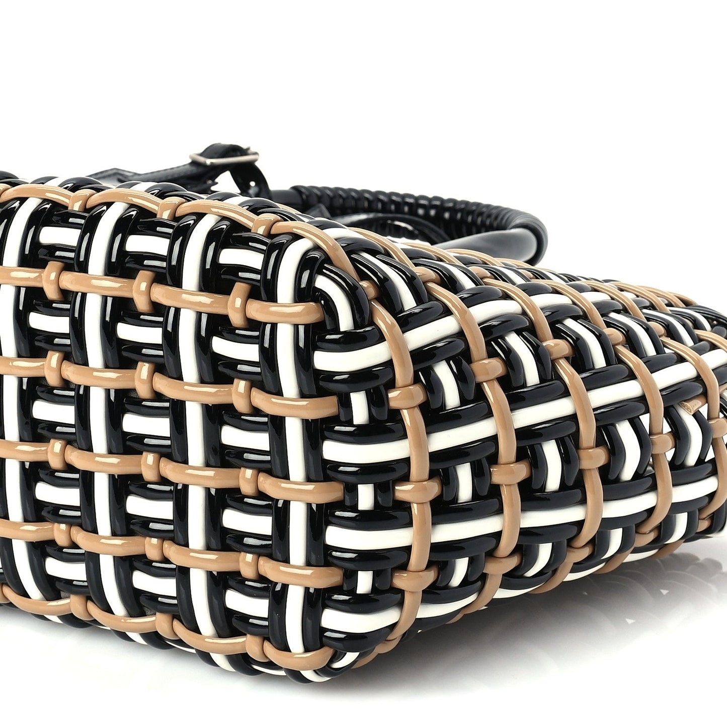 Balenciaga Patent XS Bistro Basket  Black Beige