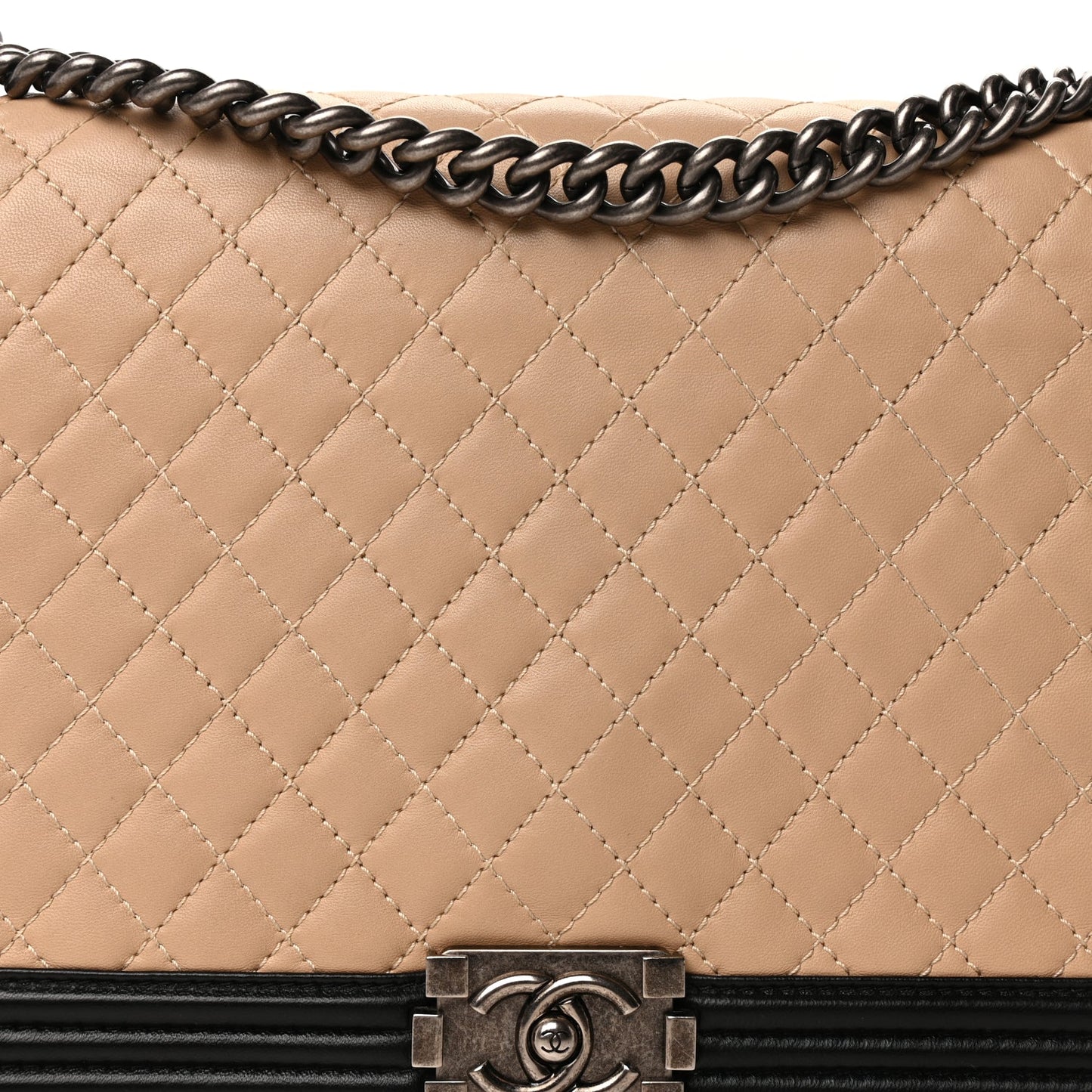 Chanel Lambskin Quilted Large Boy Flap Beige Black