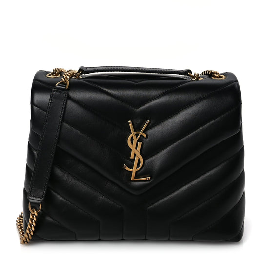 Saint Laurent Calfskin Y Quilted Monogram Small Loulou Chain Satchel Black