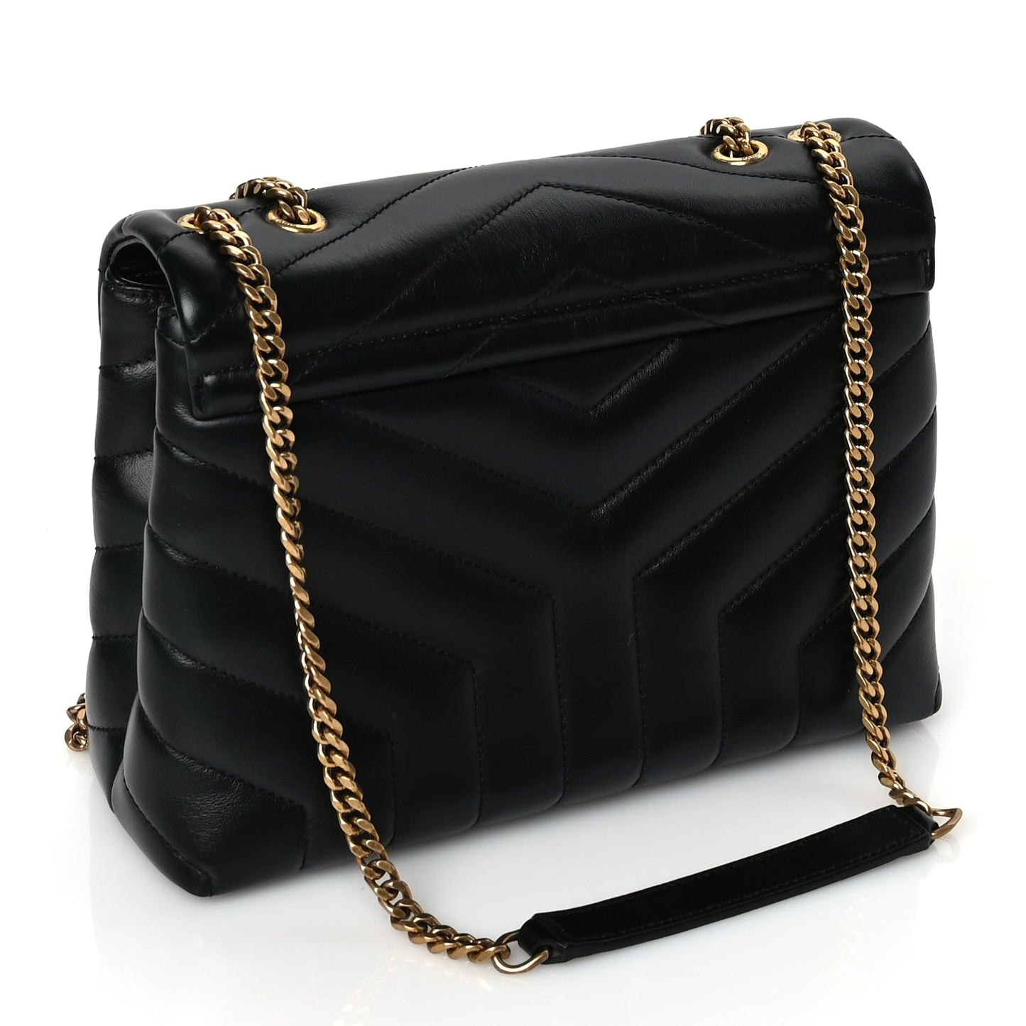 Saint Laurent Calfskin Y Quilted Monogram Small Loulou Chain Satchel Black