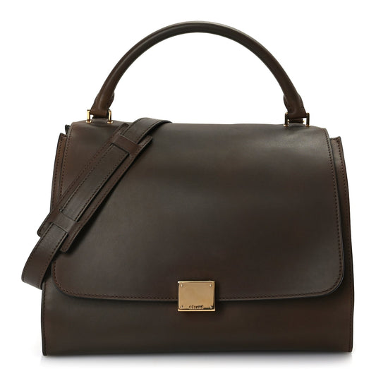 Celine Smooth Calfskin Suede Medium Trapeze  Moss Green