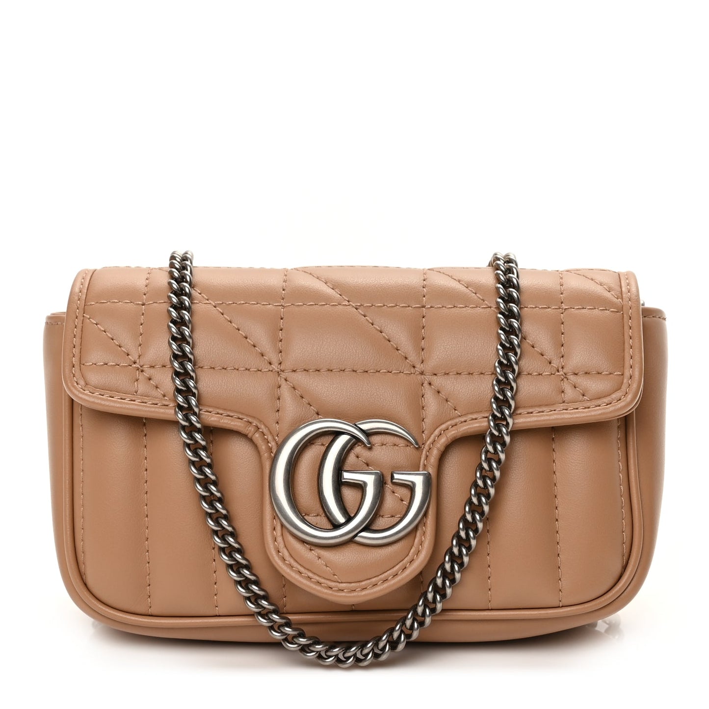 Gucci Calfskin Matelasse Aria Super Mini GG Marmont Shoulder Bag Camelia