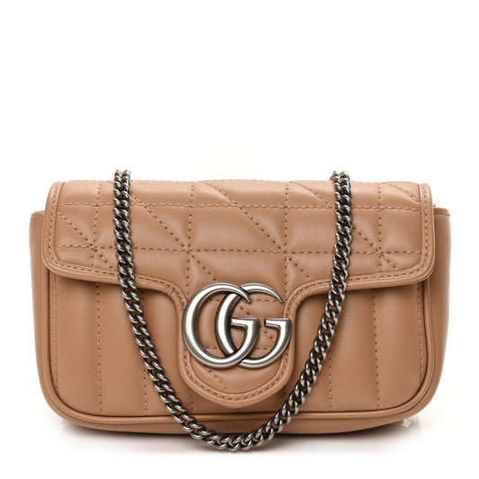 Gucci Calfskin Matelasse Aria Super Mini GG Marmont Shoulder Bag Camelia