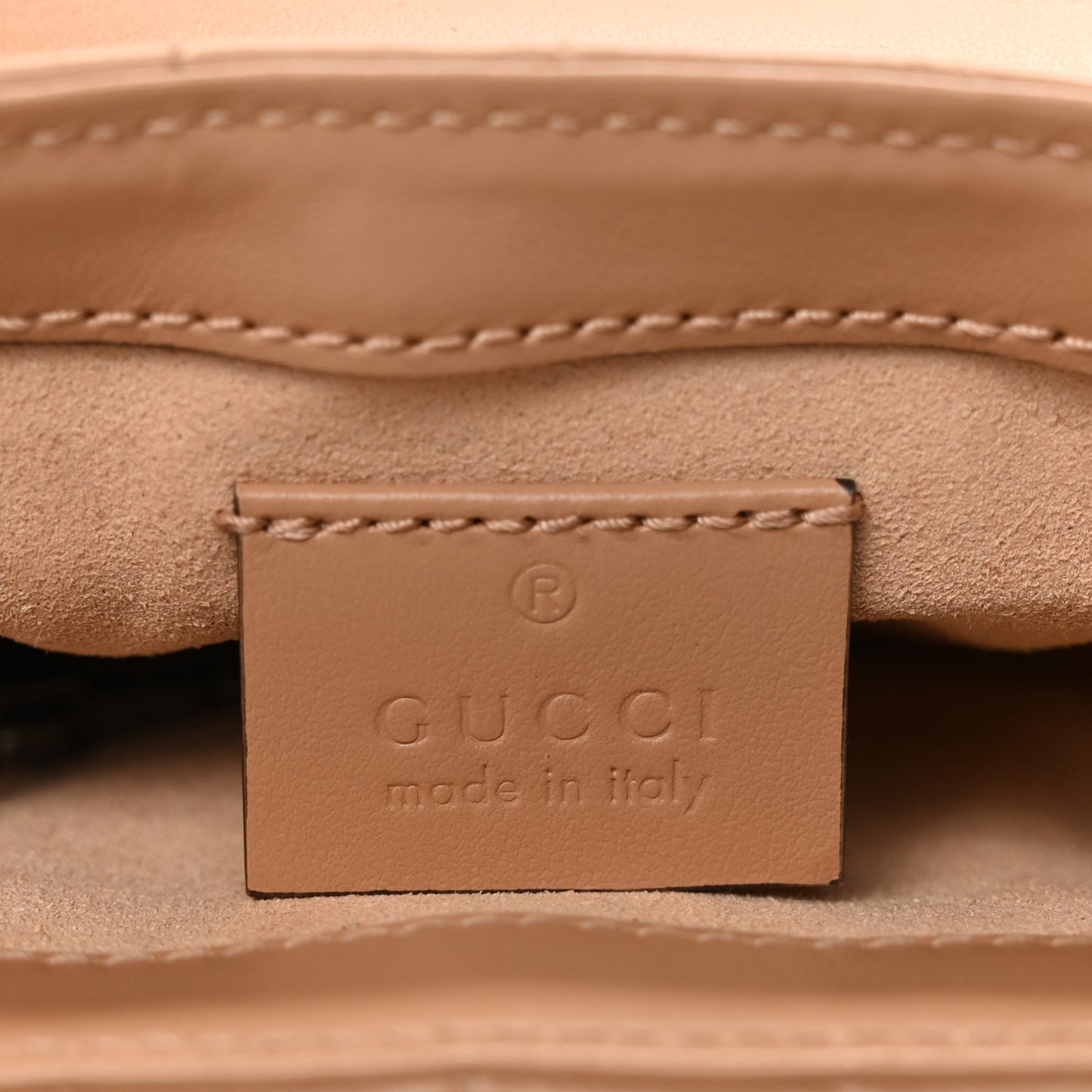Gucci Calfskin Matelasse Aria Super Mini GG Marmont Shoulder Bag Camelia