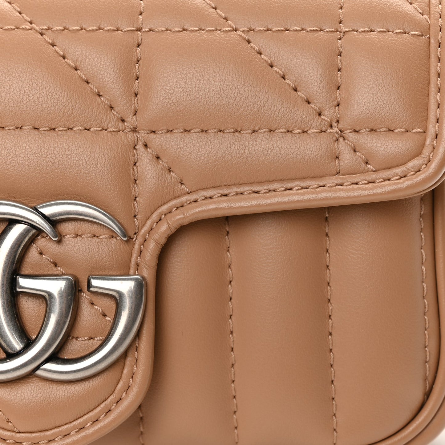 Gucci Calfskin Matelasse Aria Super Mini GG Marmont Shoulder Bag Camelia