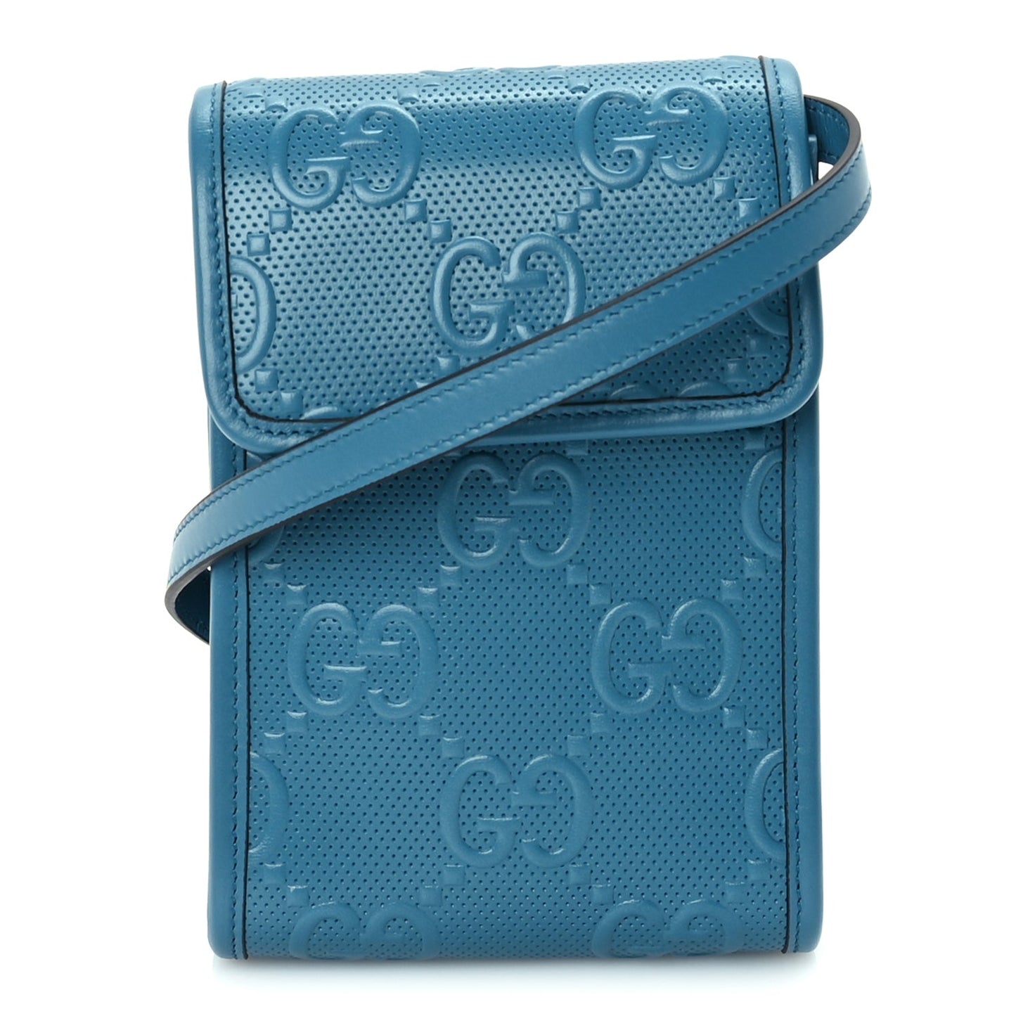 Gucci Calfskin GG Tennis Embossed Mini Crossbody Bag  Blue