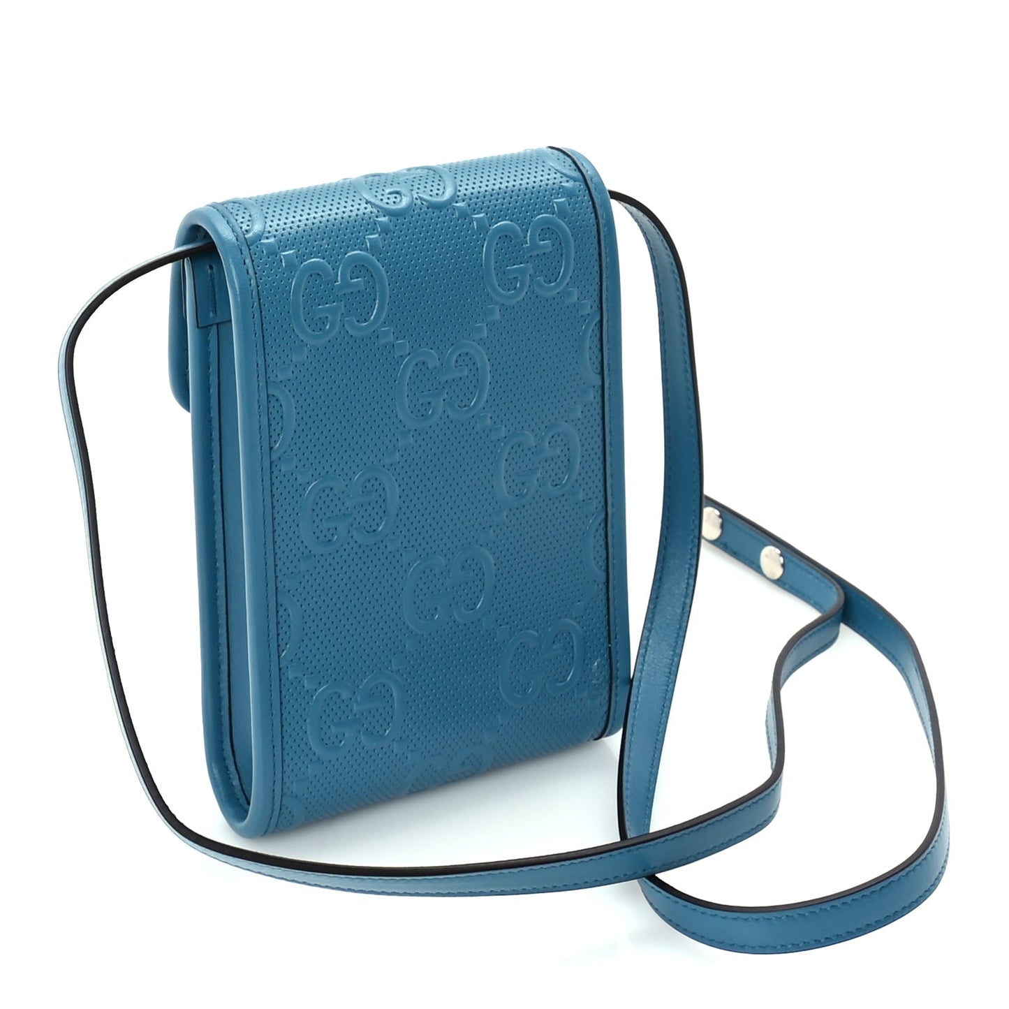 Gucci Calfskin GG Tennis Embossed Mini Crossbody Bag  Blue