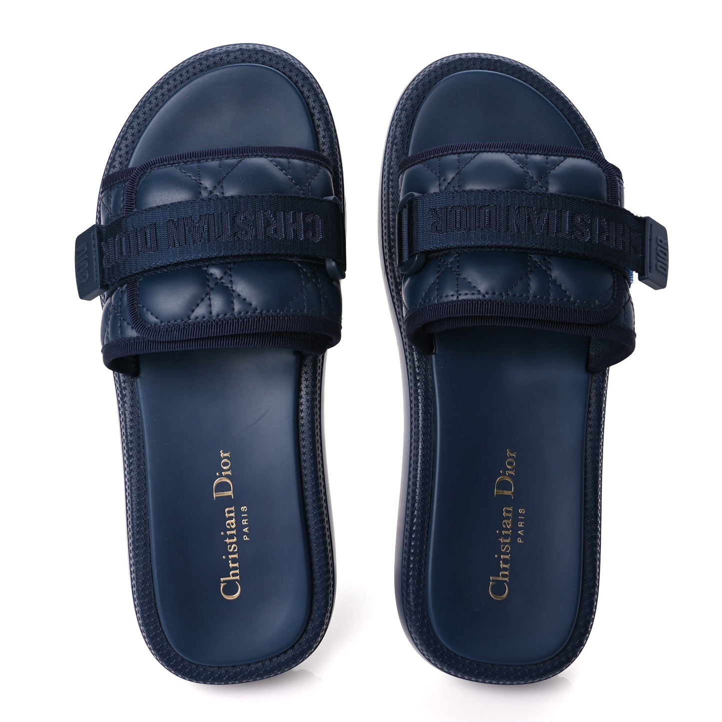 Christian Dior Calfskin Cannage Dioriviera Dio(r)evolution Slide Sandals 41 Blue