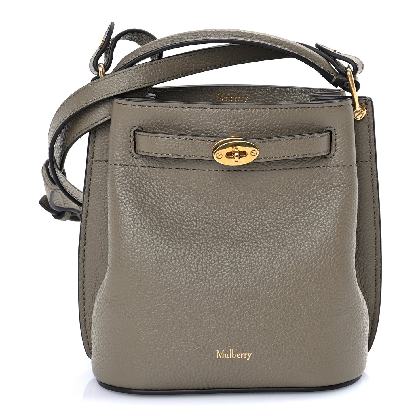 Mulberry Grained Calfskin Islington Bucket Bag  Linen Green