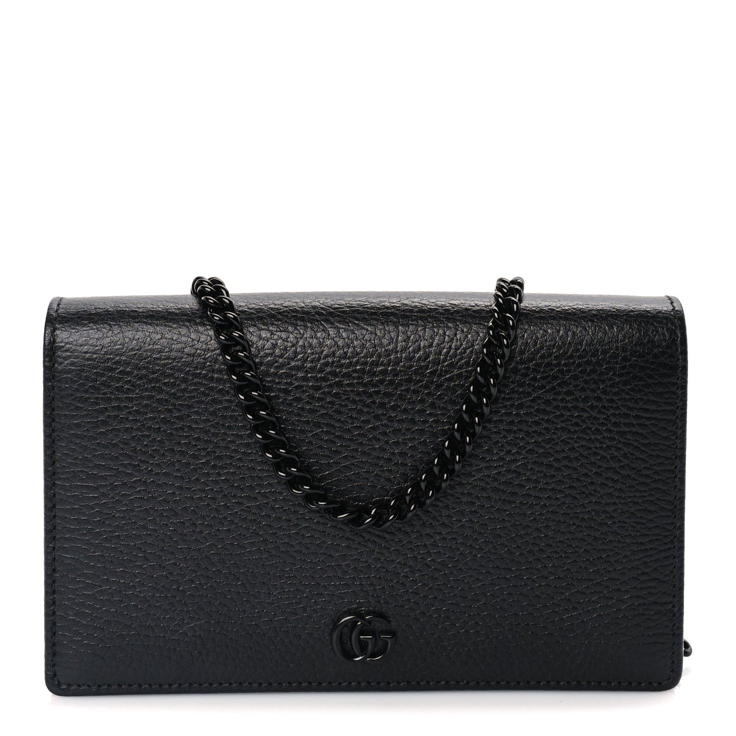 Gucci Dollar Calfskin Enamel Monochrome Mini GG Marmont Chain Wallet Black