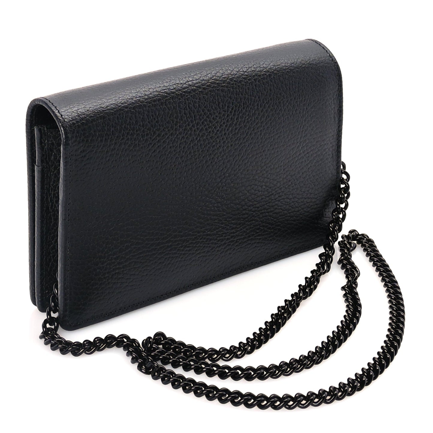 Gucci Dollar Calfskin Enamel Monochrome Mini GG Marmont Chain Wallet Black